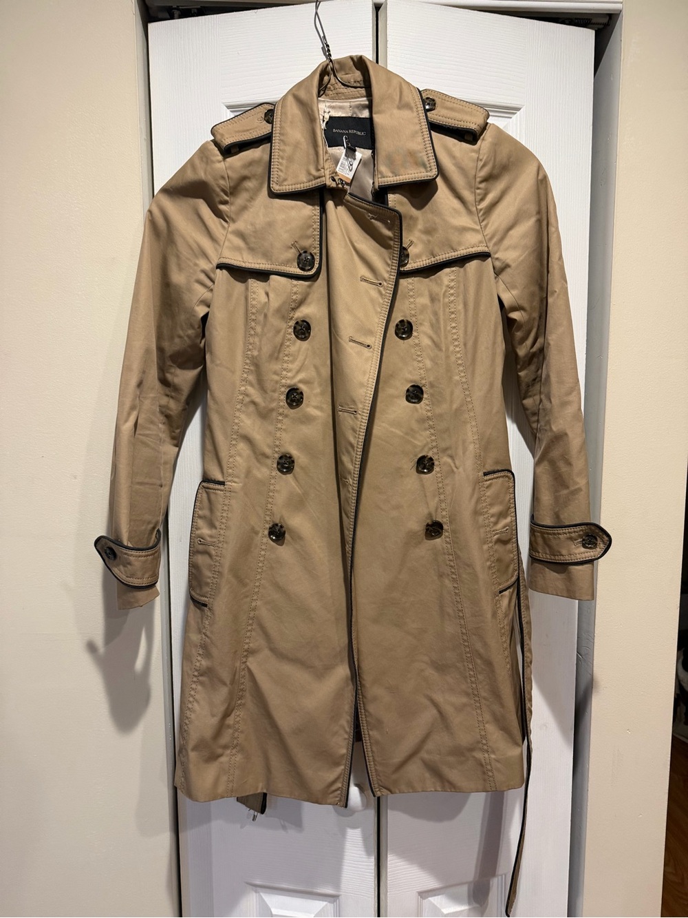 Banana Republic Tan Trench Coat with Dark Trim